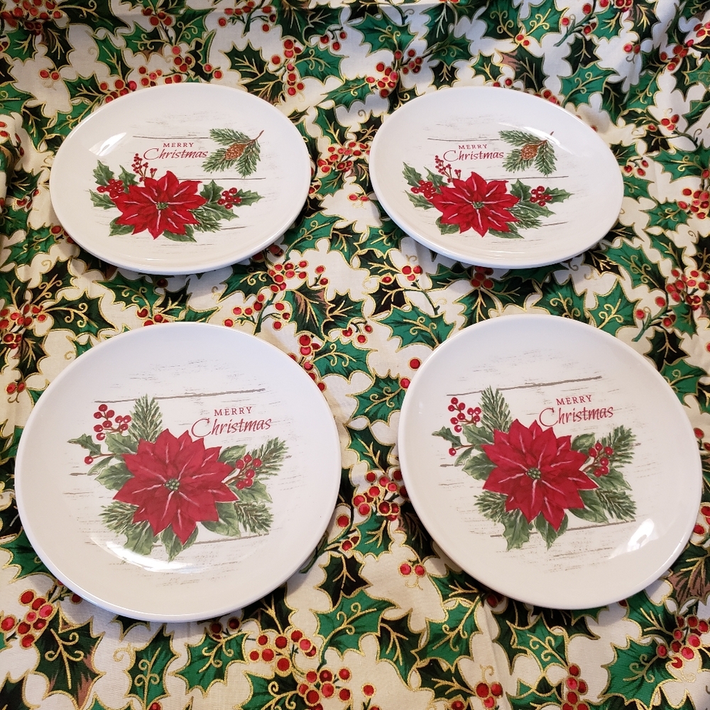 Christmas poinsettia appetizer plates set of 4 new